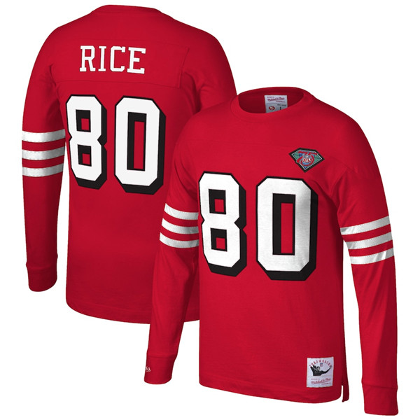 Men's San Francisco 49ers #80 Jerry Rice Red Long Sleeve Jersey